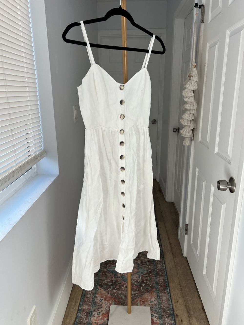 Reformation Thelma 100% Linen White Cami Button Down Midi Dress Pockets 4 $188 - Picture 5 of 9